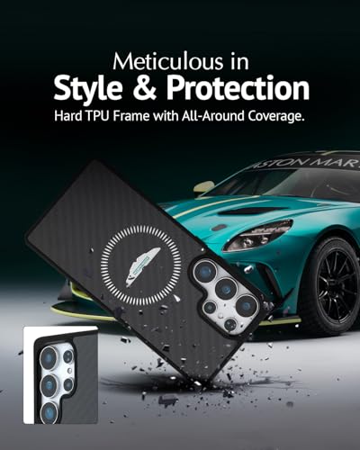 Image of CG MOBILE Aston Martin [Official Licensed], HC Magnetic Real Carbon Fiber Case with Magnetic System Counter Design Protective Case /Cover Designed for Galaxy S25 Ultra - Black