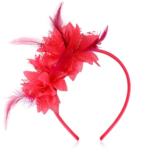MWOOT Bandeau Plumes de Fleur Artificielle, Années 1920 Fascinateur Plumes pour Femmes, Vintage Serre Tete Rose Rouge, 1920S Accessoires Cheveux pour Cocktail...