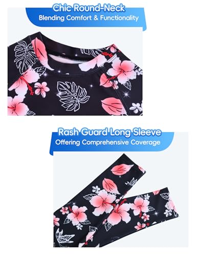 Image of Snowheart Girls Rash Guard Swimsuit Set Long Sleeve Bathing Suit Two Piece 3-12 Years