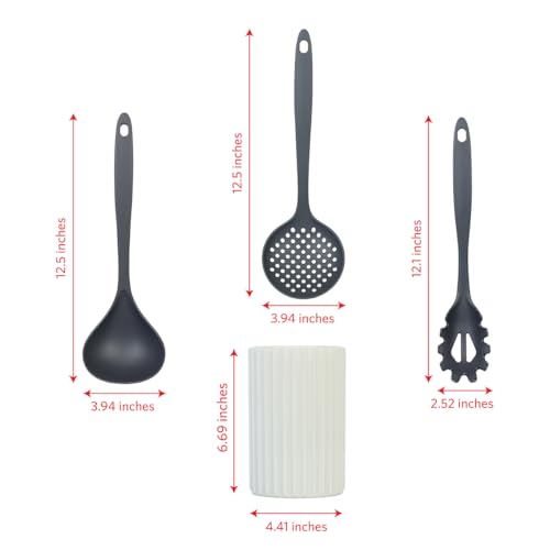 Glad Kitchen Utensils Set, 8pcs - Nonstick Cooking Tools with Utensil Holder - Nylon Spoon, Ladle, Skimmer, Spaghetti Server, and Turner Spatula Set - Dishwasher Safe, Grey - image 4