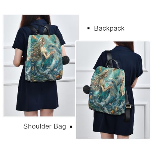 Image of ALAZA Sea Mermaid with Dolphins Fish Trips Hiking Camping Rucksack Pack for Women
