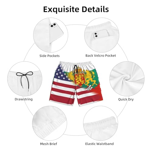 American Flag and Bulgarian Badge Flag Mens Summer Seabeach Casual Shorts Seaside Surfing Swim Trunks Beach Pants2