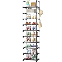Kitsure Shoe Rack - 10-Tier Shoe Storage with Detachable Fabric Shelves & Metal Frame, Tall Shoes Rack for Closet, Entrance, Living Room, 174.0cm x 43.0cm x 30.0cm, Black