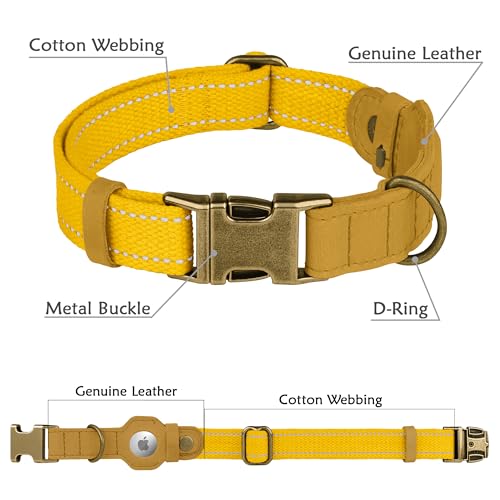 Collier AirTag pour chien en cuir véritable et coton doux jaune - 7