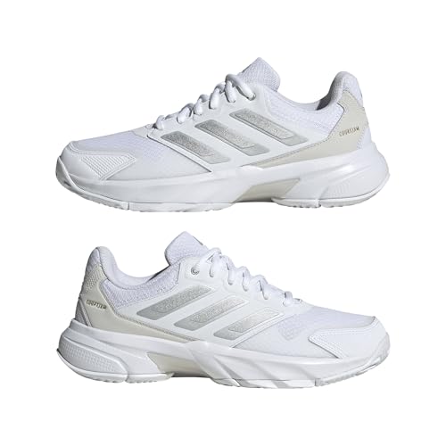 adidas Femme Courtjam Control 3 Tennis Shoes, Cloud White/Silver Metallic/Grey One, 39 1/3 EU