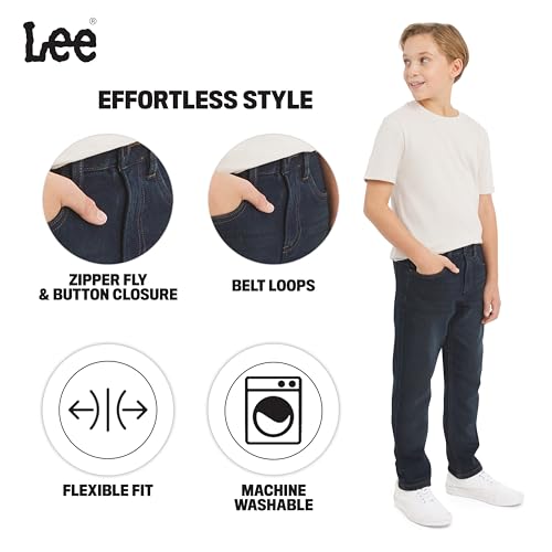 Lee Boys' 5 Pocket Straight Fit Stretch Waist Denim Jeans, Dark Indigo, 10 - image 5
