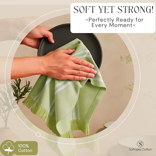 Image of Stripe Tea Towels 4 Pack, 16x26 Inches, Dish Towels for Kitchen Drying, Reusable Rags, Absorbent and Washable Cloths, Cleaning Towels for Dishes and Everyday Use - Lemon Green