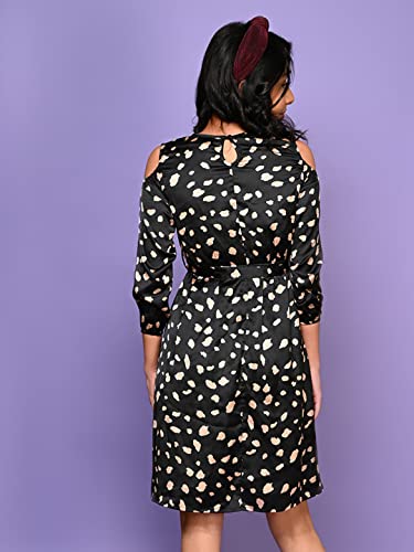 Image of LILPICKS Girls All Over Polka Printed Cold Shoulder Fit n Flare Dress (Black)