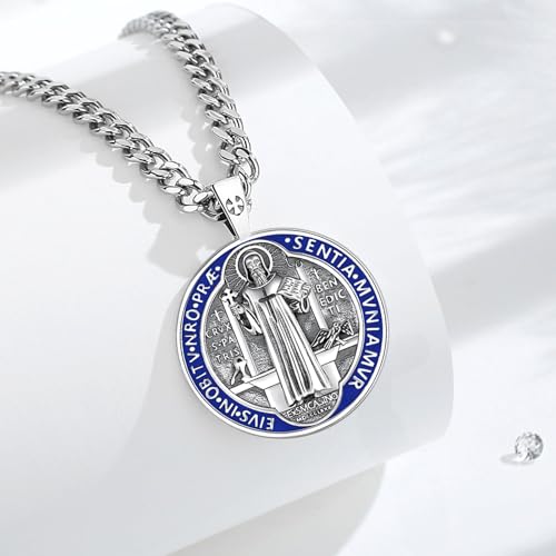 Vito 925 Sterling Silver Saint Necklace for Women Men, St Benedict/Crucifix/Caravaca/St Christopher/St Jude Pendant Patron Medal Amulet Medal Religion Jewelry Gift2