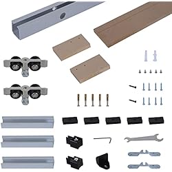 HOMCOM Kit de Herrajes para Puerta Corredera 200 cm Guía de Puerta Corrediza Riel Madera Accesorios Aleación de Aluminio Marrón