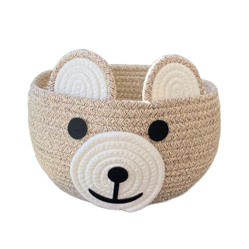 MURYE Cesta de almacenamiento de cuerda de algodón tejida suave para niños, aperitivos, con divertido diseño de oso de dibujos animados en la habitación de los niños, contenedor portátil