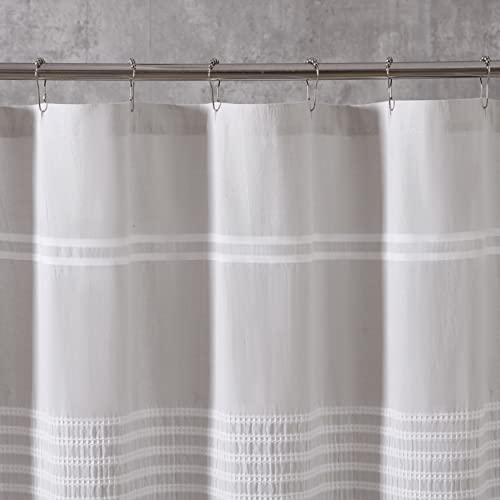 Vera Wang - Fabric Shower Curtain, Cotton Bathroom Decor with Hook Holes Top (Seersucker White, 70" x 72") by Vera Wang - Image 4