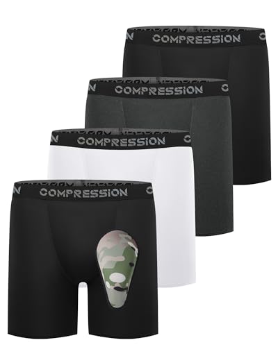Dalavch 4 Pack Youth Boys Sliding Compression Shorts with Protective Athletic Cup Underwear for Football Baseball 2 Black 1 Heather Grey 1 White Small
