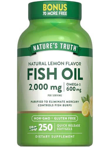 Natures Truth Fish Oil 2000 mg | 600 mg Omega 3 | 250 Softgels | Natural Lemon Flavor | Non-GMO and Gluten Free Supplement