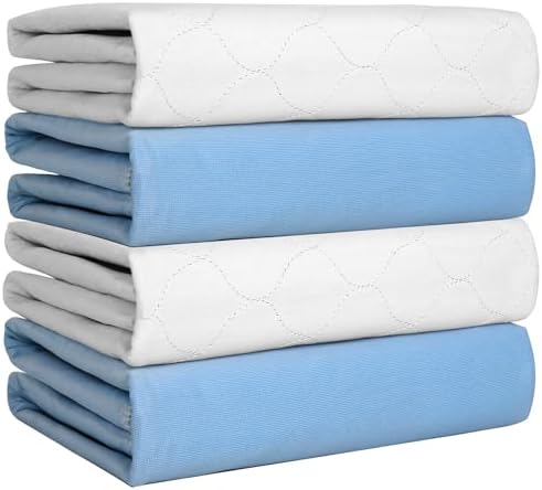 Ultra Soft Quilted Washable and Reusable Incontinence Bed Underpads, 34"X36" (4 Pack)