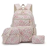 YFGBCX 3pack Flower Backpack Quilted Backpack for Women Cute Floral Rucksack Fashion Travel Daypack (Pink)