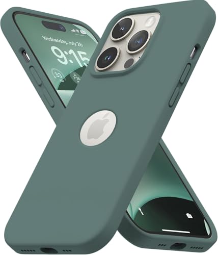 Image of VONZEE Microfiber Liquid Silicone Case for iPhone 13 Pro (6.1 inch) | Logo Cut Non-Slip Full Body Shockproof Back Cover with Smooth Cushion Soft Protection (Pine Green)