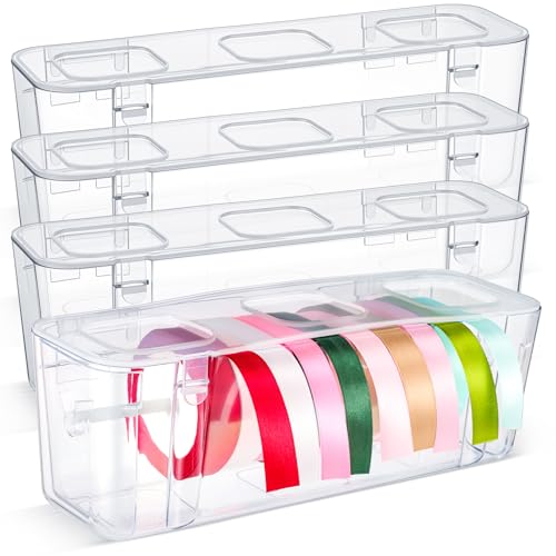 Image of Ribbon Organizer Storage Craft Ribbon Holder Plastic Craft Room Organization for DIY Tape Sewing Spool Flower Shop Art Gift Wrapping Supplies (4 Pcs)