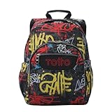 TOTTO - Mochila Escolar, Modelo Gommas, Mochila Mediana, Capacidad 15 L, Bolsillo para PC 14', Bolsillo Botella, Espaldar Ergonómico con Flujo de Aire, Cómodas Correas en S, Estampado Grafil