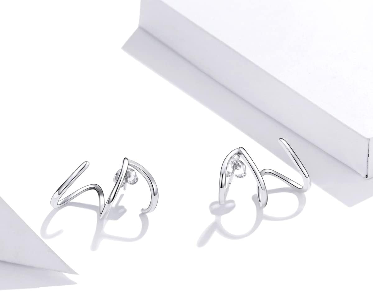 VOROCO Dainty Trendy Earrings 925 Sterling Silver Stud Earrings Triple Illusion Cuff Huggie Claw Earrings Piercings Studs for Women Jewelry Gifts - Image 3