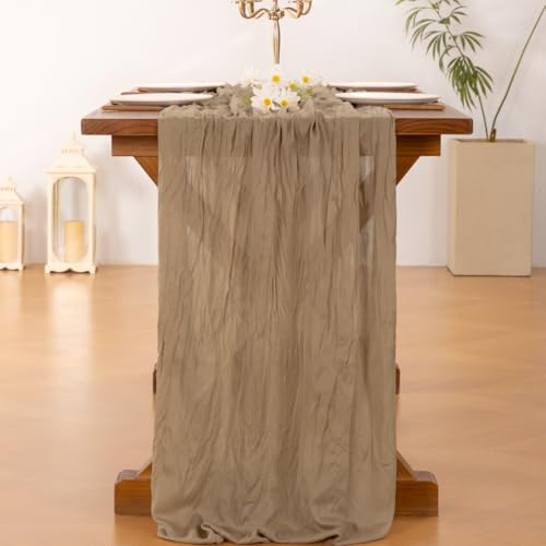 Socomi Nude Brown Cheesecloth Table Runner Fall Thanksgiving Boho Rustic Gauze 120 inch 10FT Cheese Cloth Runner for Wedding Party Baby Shower Birthday Home Decor Holiday Decorations