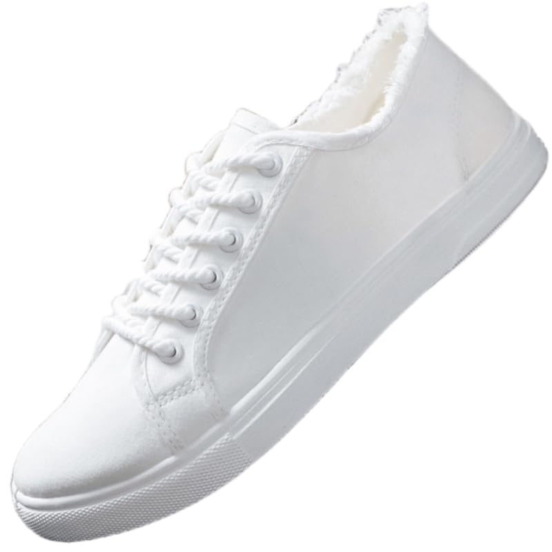 Men's Canvas Casual White Shoes, Flat Sole Sneakers