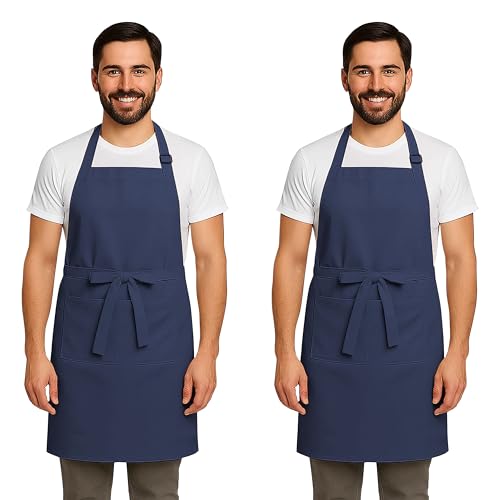 Image of CRASOME Kitchen Apron for Men & Women | Unisex Cooking Apron with 2 Front Pockets and Adjustable Straps | Apron for Chef, Hotel, Cafe, Restaurant, Gardening, Workshop