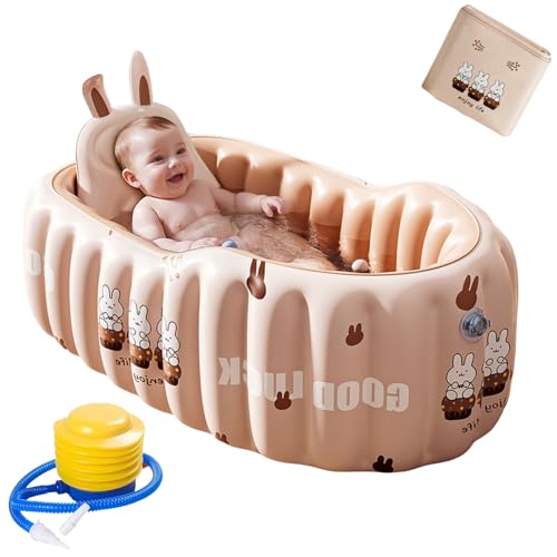 Bañera inflable para niños de 0 a 3 años, segura, cómoda y portátil para bebés y niños pequeños, ideal para el hogar y viajes(Rosa)