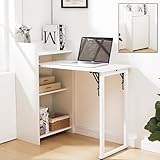 boknight Fold Out Desk,Hidden Desk with Built-in Outlet, Foldable Desk with Storage for Small Spaces,Home Office and Bedroom (White)