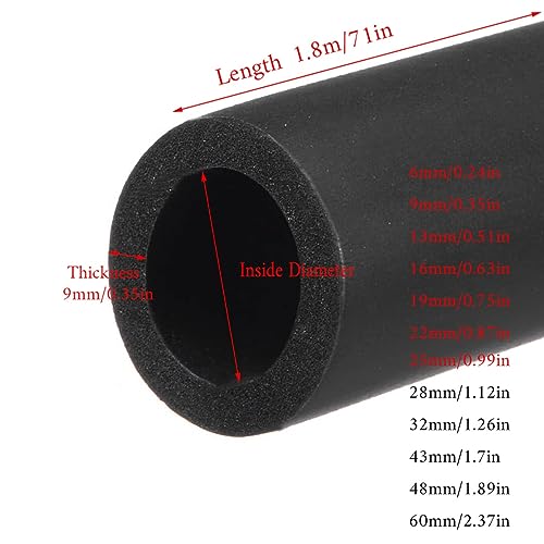 Isolamento per tubi in schiuma morbida da 1,8 m, resistente all'acqua, per unità AC, 28 mm di diametro interno x 9 mm, imbottitura a T, ideale per applicazioni domestiche e HVAC