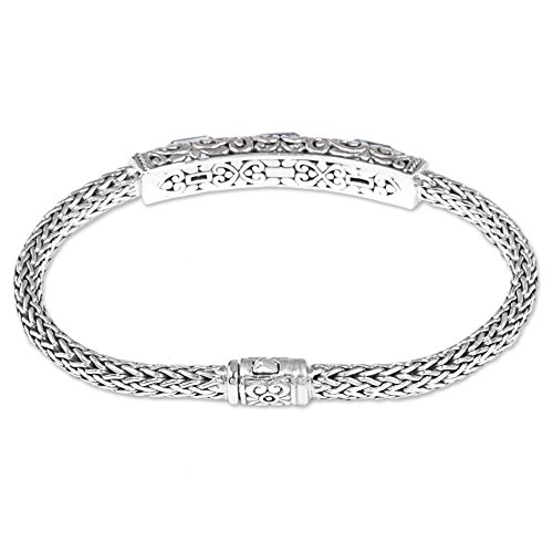 Novica Blue Topaz .925 Sterling Silver Chain Bracelet, 7.5" 'Bedugul Temple' #TOP1