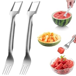 2-in-1 Stainless Steel Fruit Cutter, 2024 New Upgrade Watermelon Fork Slicer Cutter Slicer Tool, Dual Head Fruit Forks Slicer Knife,Summer Watermelon Fruit Cutting Home Kitchen Gadgets (2Pcs)