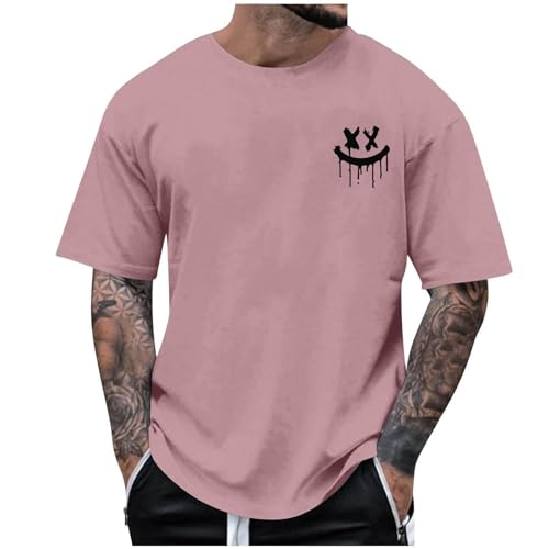 Dyhxuan Camiseta de verano para hombre, camiseta de moda con estampado pequeño, camiseta oversized de cuello redondo, manga corta, top básico, informal, jersey deportivo, tallas grandes, camiseta de