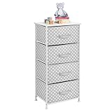 mDesign Tall Vertical Dresser Storage Tower - 4 Drawers - Sturdy Steel Frame, Wood Top, Easy Pull Fabric Bins - Multi-Bin Organizer for Child/Kids Bedroom or Nursery - 37