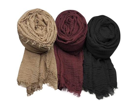 Image of ICW Women's Premium Wrinkle Ironless Crinkled Cotton Summer Scarf Stoles Shawl head scarves for girls