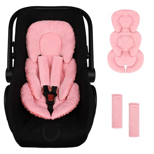 Image of GFU Infant Car Seat Insert Head and Body Support, Reversible Newborn Insert for Carseat with Strap Pads, Soft Stroller Cushion Pillow Insert for Boys and Girls, Fits for Stroller, Swing, Red