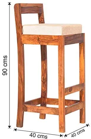 Image of OGESTA Solid Sheesham Wood Bar Chair for Kitchen Island & Breakfast Counter | High Back Wooden Bar Stool with Cushioned Seat | Rustic Walnut Finish | Home Bar & Dining Counter Chair (style 9)