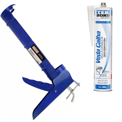Kit Aplicador Pistola de Silicone Fechado + Veda Calha Rufos Coifas Vedação Tekbond Incolor 280g