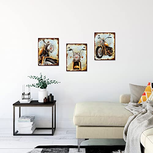 Lovehouse Vintage Motorbike Pictures Wall Art Motorcycle Engine Transportation Vehicle Realism Canvas Prints Decor For Boy Room Living Room, Bedroom, Office Wall Decoration 12X16Inchx3Panel #TOP3