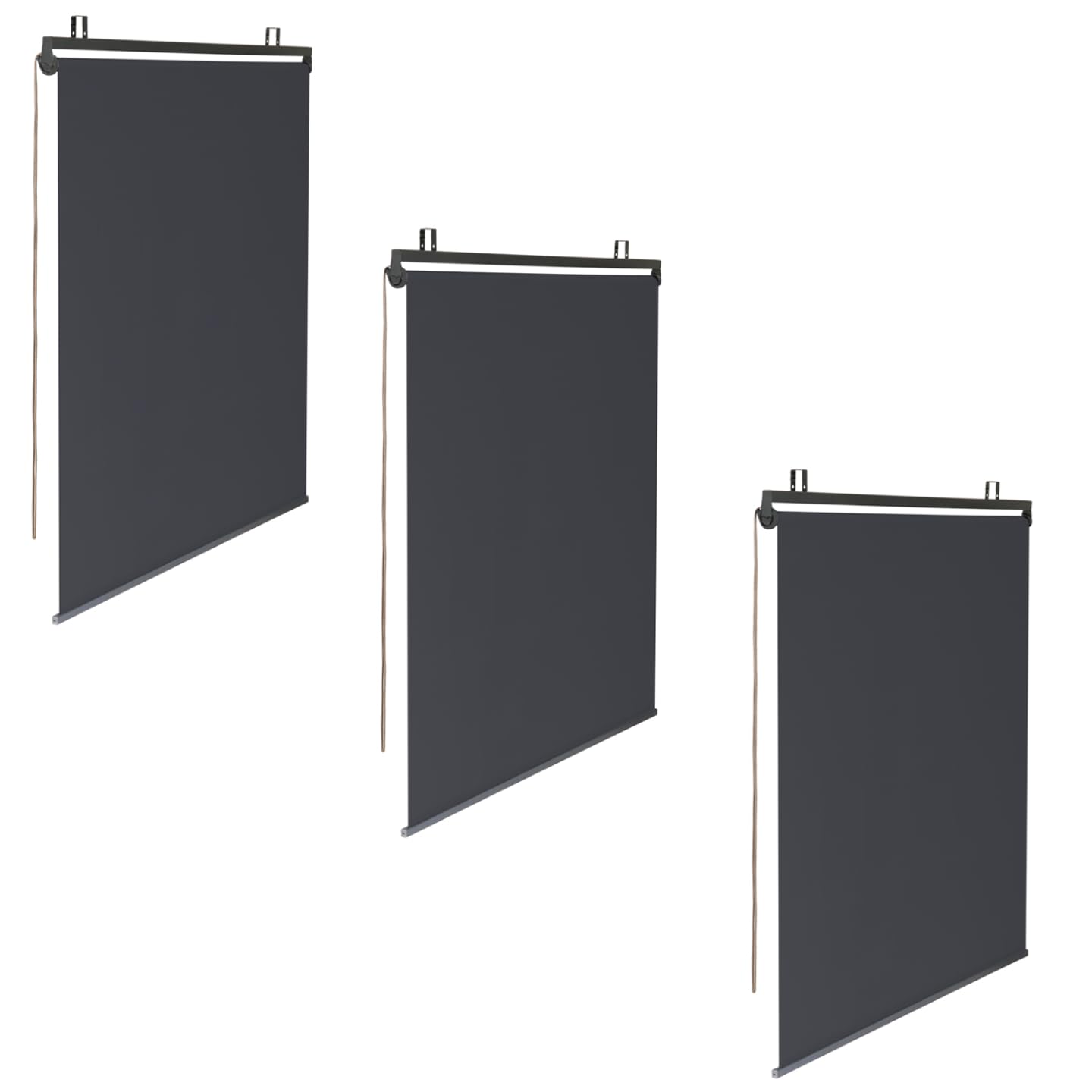 IDMarket - Lot de 3 Stores enrouleurs L.124 x H. 225 CM pour pergola Gris Anthracite