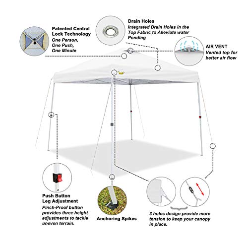 image for CROWN SHADES Pop up Canopy, Slant Leg Outside Canopy Top 9x9 ft, Base 