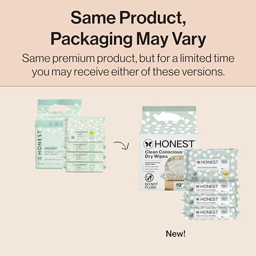 The Honest Company 100% Pure Organic Cotton Dry Wipes, Hypoallergenic, Multi-Use, Baby Facial Cloths, 192 Count