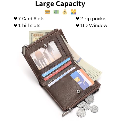 Image of Zipper Wallet for Men Bifold Wallets with 1 ID Window 7Card Slot Coin Pocket- Big Capacity Credit Card Travel Wallet