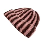 Julpsk Rib Knit Striped Beanie Cuffed Winter Warm Casual Daily Hat for Unisex Adults Coffee