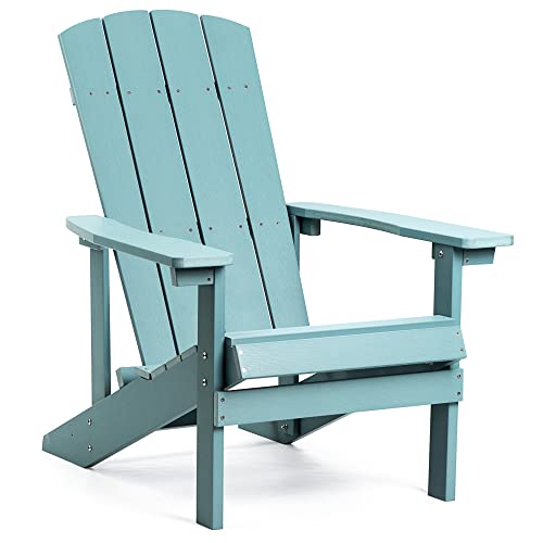 Adirondack Chair, All Weather Modern Fire Pit Chair with Real-Like Wood Grain and Wide Armrest, Plastic Adirondack Outdoor Chair with Deep Seating and Reclined High Back, 350 lbs, Blue