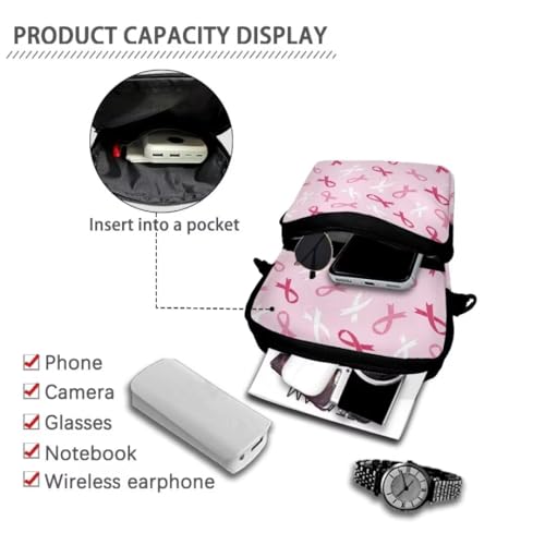 Image of Crossbody Bag for Women Sling Purse Pink Ribbon Cell Phone Holder with Straps