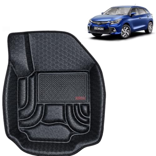 Image of OTO2EYE Car Floor Mat 4.5D Compatible for Toyota Glanza (2022 Onwards) All Model, 100% Waterproof Tray Shape, Set of 3 Pieces, Top Notch PVC 4.5D Foot Mats, Washable, 1 Year Warranty