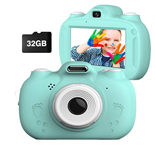 MEIWU 3 Inch Touch Screen Kids Camera,Dual Camera Rechargeable Shockproof Camcorder Toddler Camera with Free 32G SD Card, Ideal Toy for 3-10 Years Old Girls Boys (Blue)