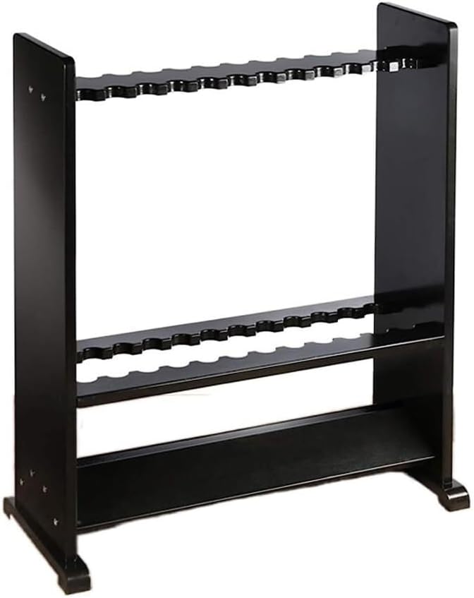 Wooden Billiard Cue Rack 24-Hole Floor-Standing Corner Pool Stick Holder Snooker Cue Stand Black Finish(Black,25 * 8.6 * 21 in)