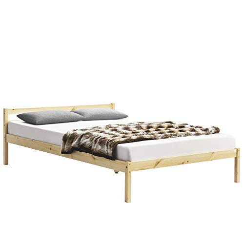 [en.casa] Marco de Cama Doble con Listones de Pino Somier 140x200 cm Madera Natural